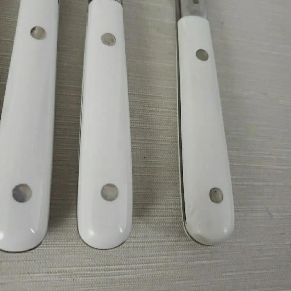 Lifetime Stainless Serving Utensil & 4 Dinner Knives Rivet White Handle Thailand